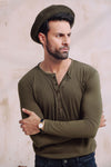 Khaki Green Five Button Henley