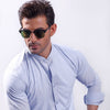 Sky Blue Linen With Stand-Up Collar Shirt