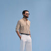 Beige Cotton Dress Shirt With Chest Pockets