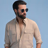 Beige Cotton Dress Shirt With Chest Pockets