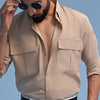 Beige Cotton Dress Shirt With Chest Pockets