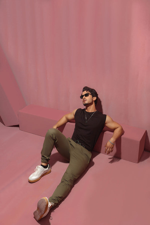 Khaki Green Slim Fit Chino Jogger Pants