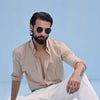 Beige Cotton Dress Shirt With Chest Pockets