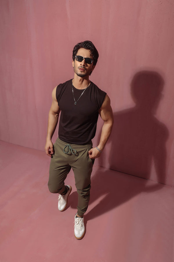 Khaki Green Slim Fit Chino Jogger Pants