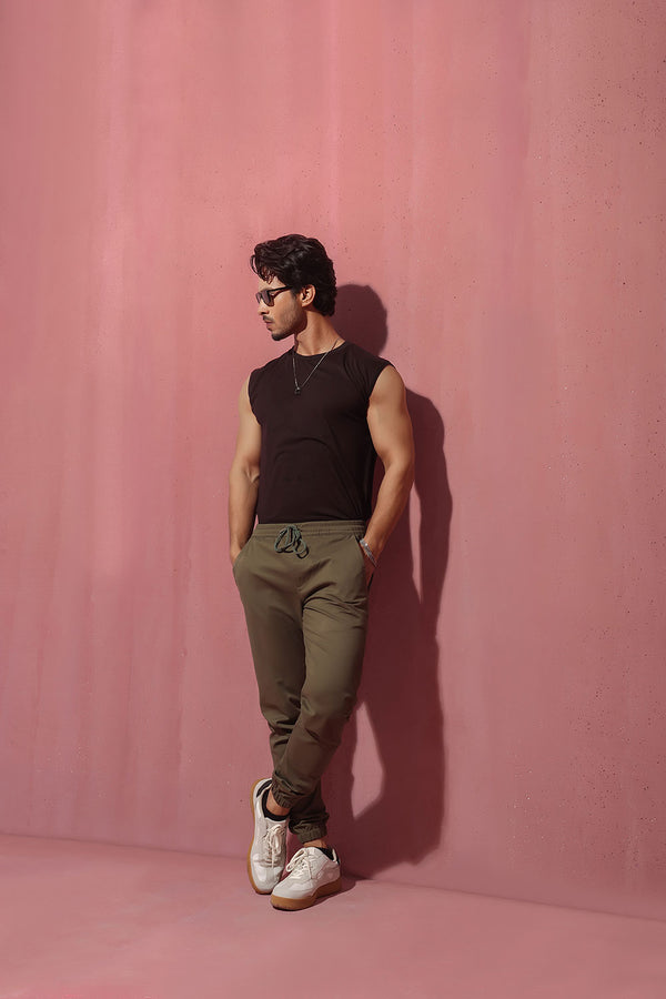 Khaki Green Slim Fit Chino Jogger Pants