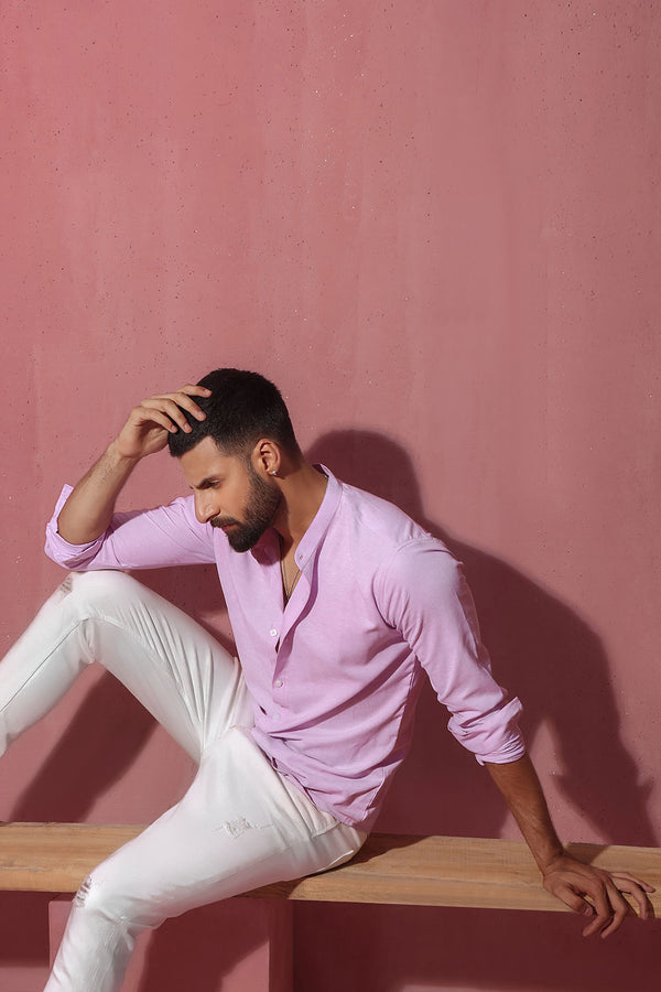 Lilac With Stand-Up Collar Shirt
