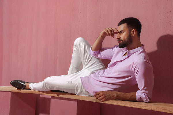 Lilac With Stand-Up Collar Shirt