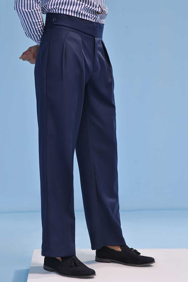 Navy Blue High Waisted Wide Leg Side Tab Trousers