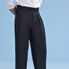 Black High Waisted Wide Leg Side Tab Trousers