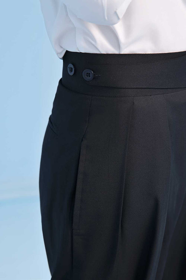 Black High Waisted Wide Leg Side Tab Trousers