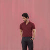 Maroon Open Collar Structured Pique Polo Shirt
