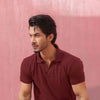 Maroon Open Collar Structured Pique Polo Shirt