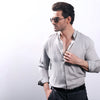 Grey Linen With Stand-Up Collar Shirt