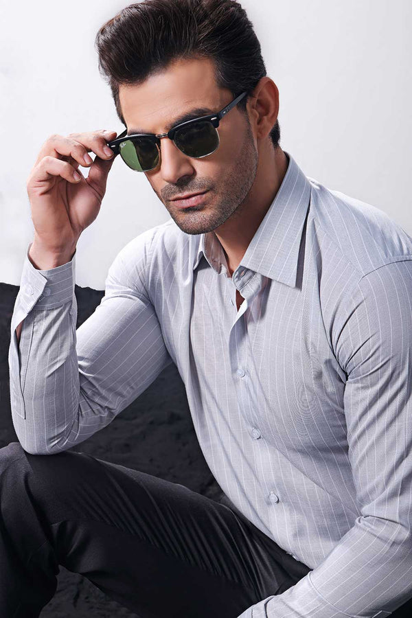Grey With Stripes Oxford Shirt