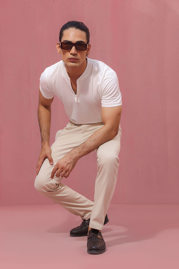 White Bomber Polo With Zip