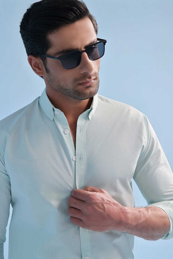 Mint Green Linen Regular Fit Shirt