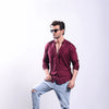 Maroon Seersucker With Stand-Up Collar Shirt
