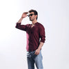 Maroon Seersucker With Stand-Up Collar Shirt