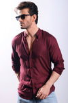 Maroon Seersucker With Stand-Up Collar Shirt