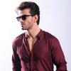 Maroon Seersucker With Stand-Up Collar Shirt