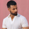 White Open Collar Structured Pique Polo Shirt