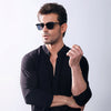 Black Linen Blend Stand-Up Collar Shirt