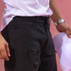 Top Stitched Black Ripped Denim Shorts