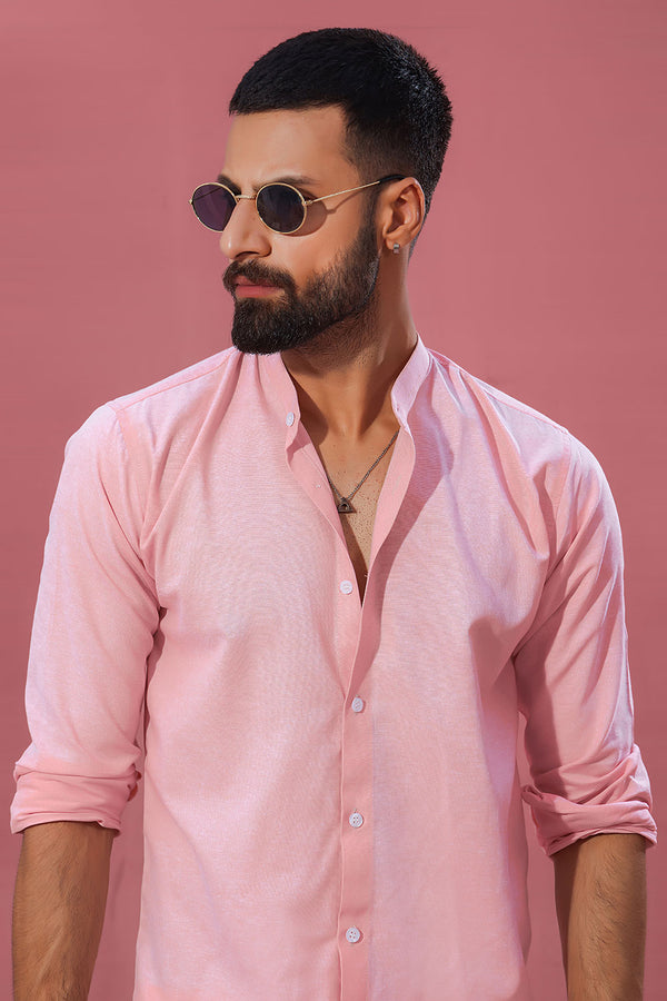 Peach Linen With Stand-Up Collar Shirt