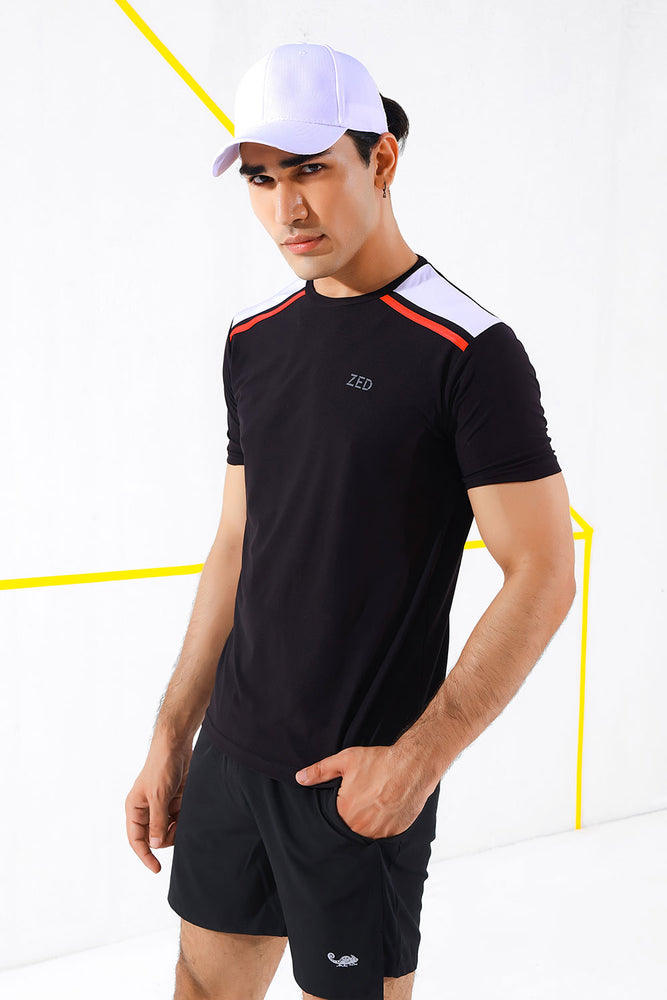 ZED Black Active Stripe Performance Training T-shirt