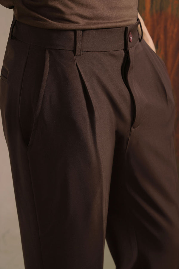 Premium Brown Viscose Lux Pleated Trouser