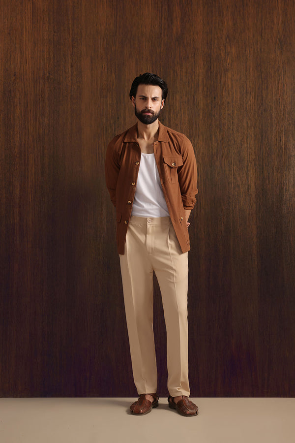 Premium Beige Viscose Lux Pleated Trouser