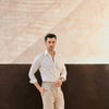 Beige Straight Fit Side Tab Trousers