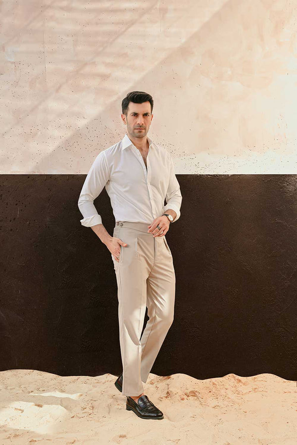 Beige Straight Fit Side Tab Trousers