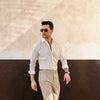 Beige Straight Fit Side Tab Trousers