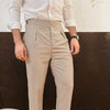 Beige Straight Fit Side Tab Trousers