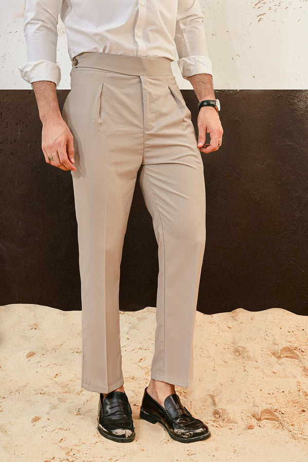 Beige Straight Fit Side Tab Trousers