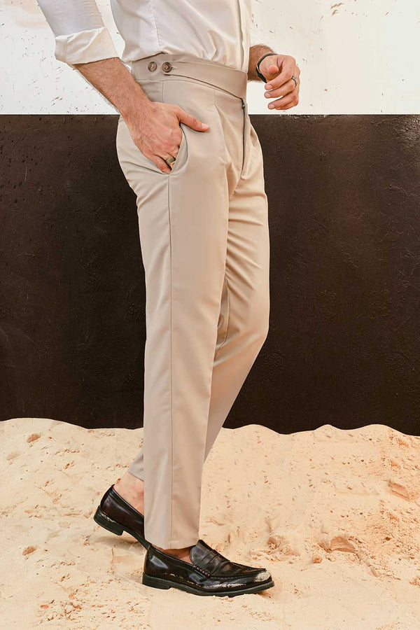 Beige Straight Fit Side Tab Trousers