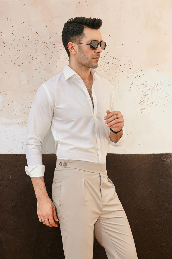 Beige Straight Fit Side Tab Trousers