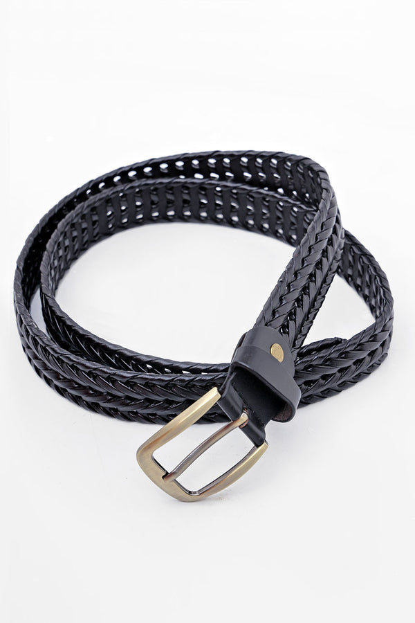 Black Braided Leather Belt
