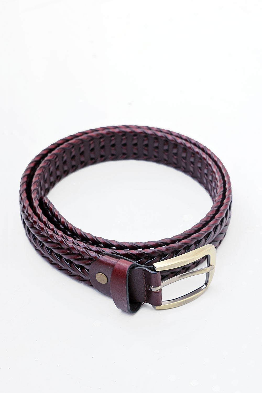 Burgundy Braided Leather Belt