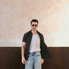 Black Plisse Half Button Down Shirt