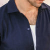 Navy Blue Plisse Half Button Down Shirt