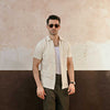 Cream Plisse Half Button Down Shirt