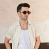 Cream Plisse Half Button Down Shirt
