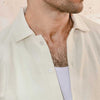 Cream Plisse Half Button Down Shirt