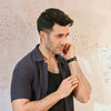 Grey Plisse Half Button Down Shirt