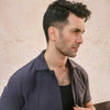 Grey Plisse Half Button Down Shirt