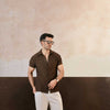 Khaki Green Plisse Half Button Down Shirt