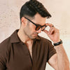 Khaki Green Plisse Half Button Down Shirt