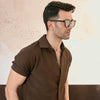 Khaki Green Plisse Half Button Down Shirt